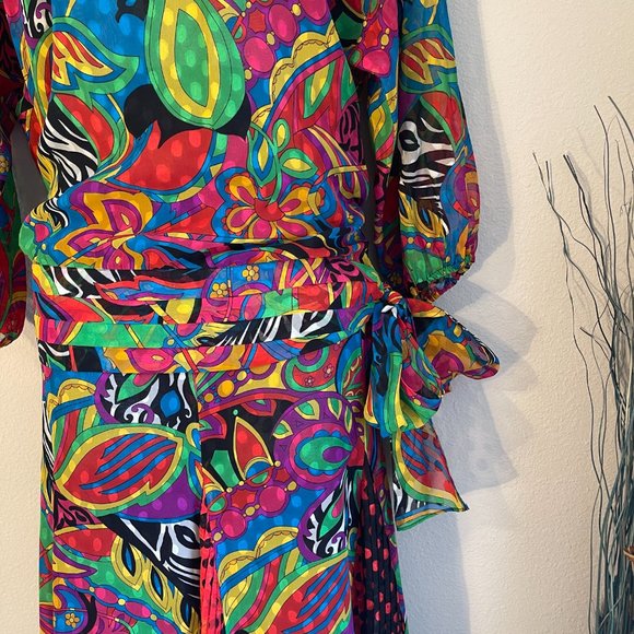 Diane Freis Two Piece Psychedelic Drop Waist Skirt Set Vintage Boho Festival VTG - Picture 2 of 16